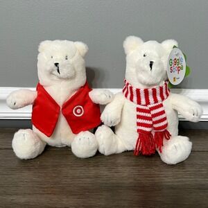 Target Giggle Scape Polar Bear Plush Set Holiday Christmas White Bear Vest Scarf